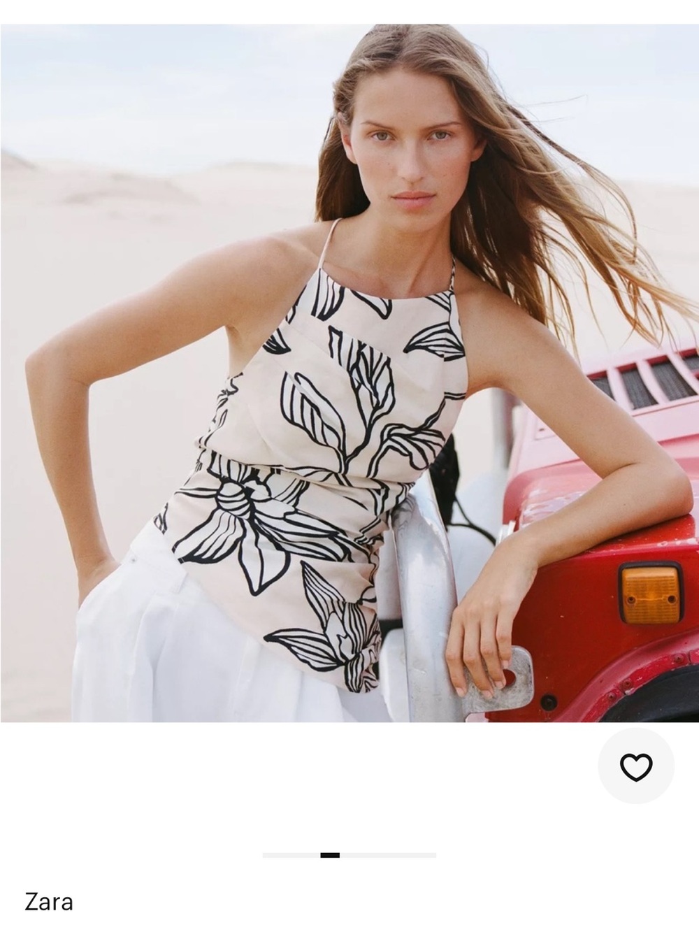 Zara Cream Halter Tank Top with Black Floral Print